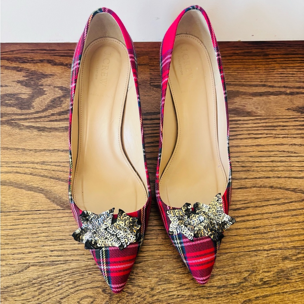 J.Crew Tartan Plaid Lucie Pumps with Sequined Stars - 9